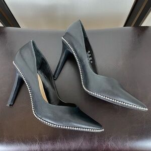 Bleecker & Bond Black Leather Heels Silver Studs Size 7.5 NWOT